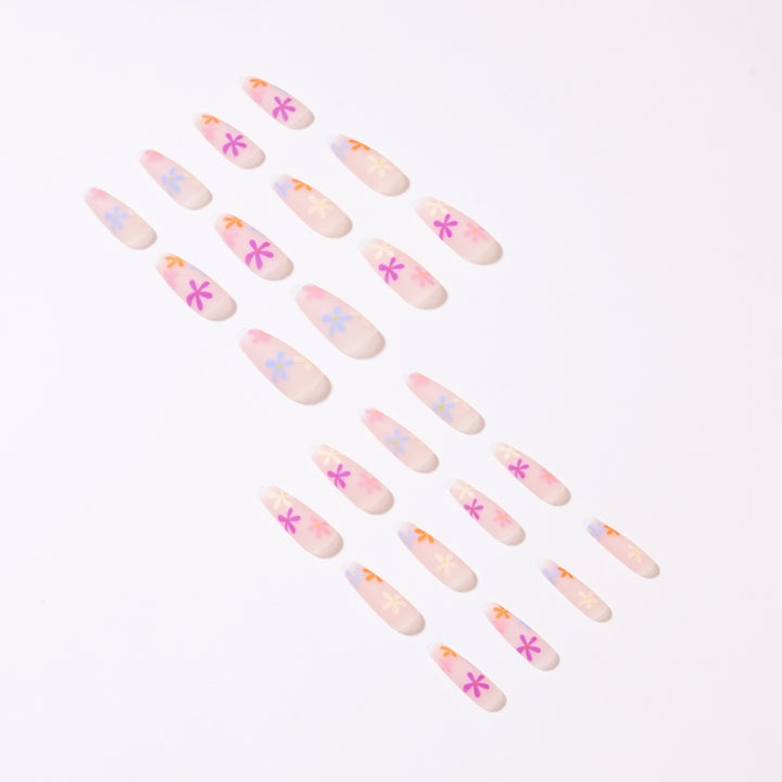 Artificial nail extensions with colorful floral pattern Bowlift