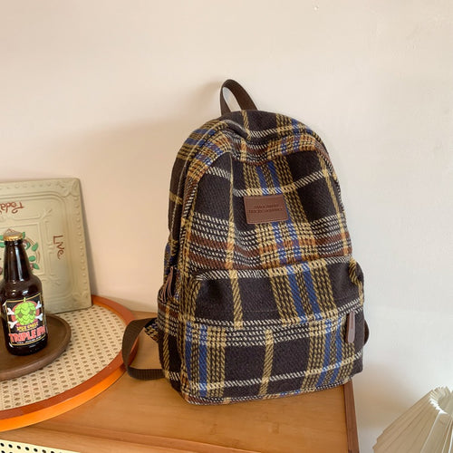 Cozy Plaid Patterned School Backpack