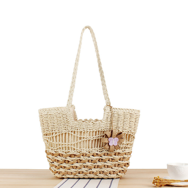 Elegant Beach Bag with Handwoven Basket Pattern Bowlift
