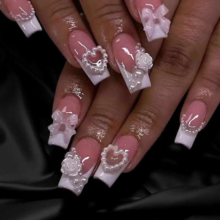 Exquisite 3D Floral and Gem-Embellished Nail Art Extensions Bowlift