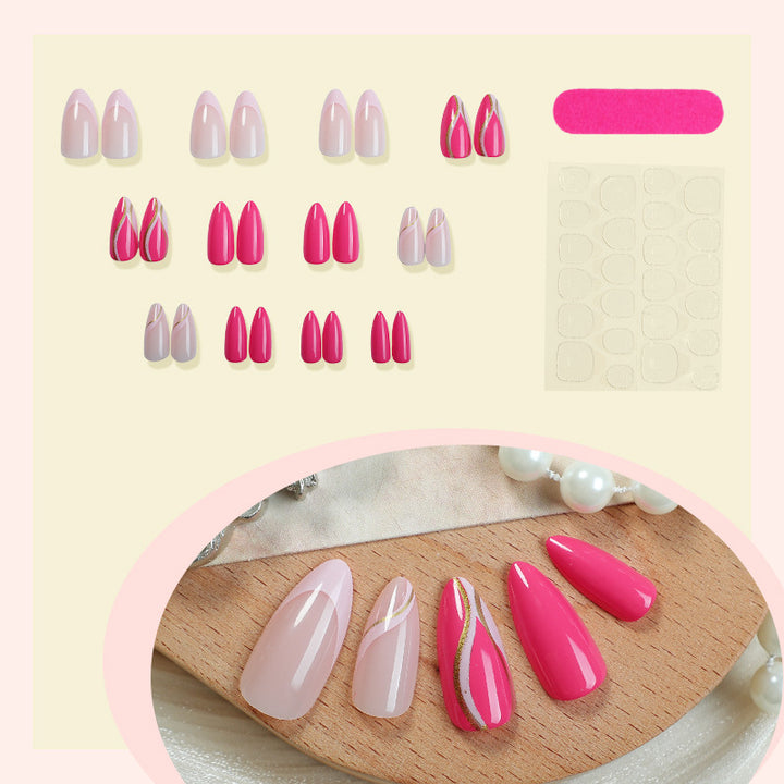 Elegant Press-On Nail Art Set with Artistic Gradient Design Bowlift