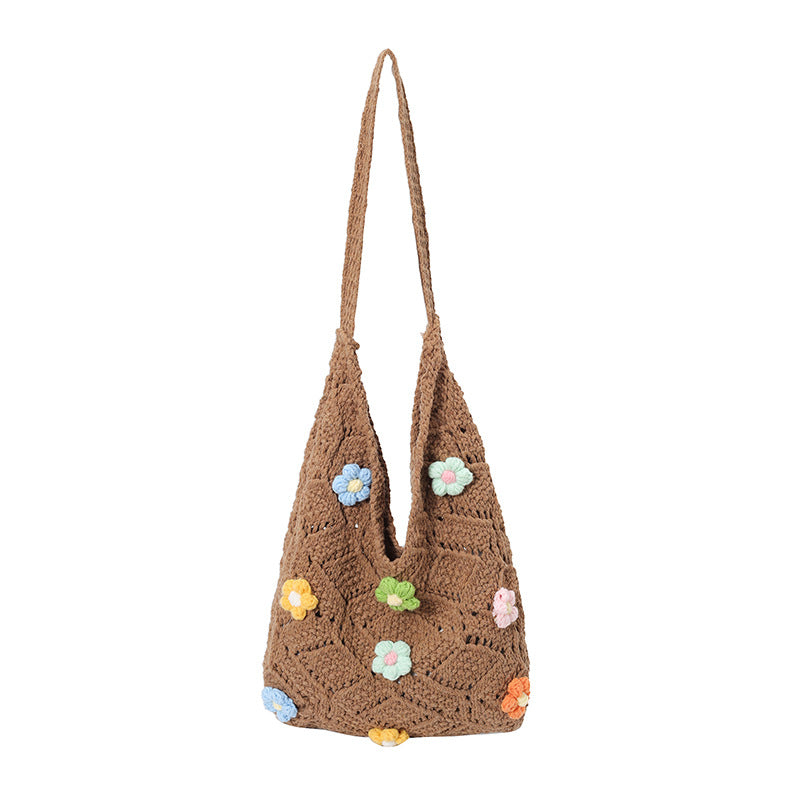 Floral Embellished Crochet Shoulder Bag Bowlift