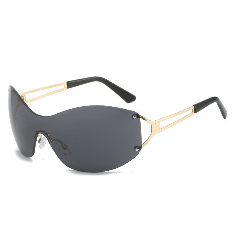 Futuristic Ultra-Wrap Sunglasses with Metallic Accents Bowlift