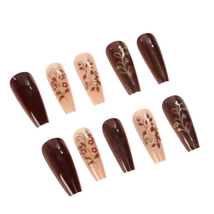 Artificial nails with elegant floral decorations Bowlift