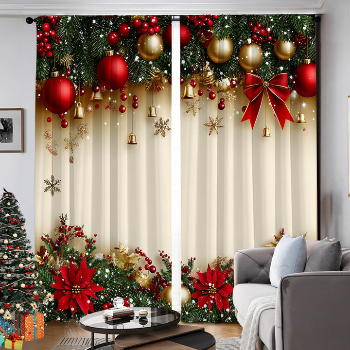 Festive Holiday-Themed Sheer Curtain Panels