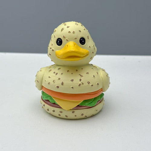 Funny rubber duck in hamburger design Bowlift