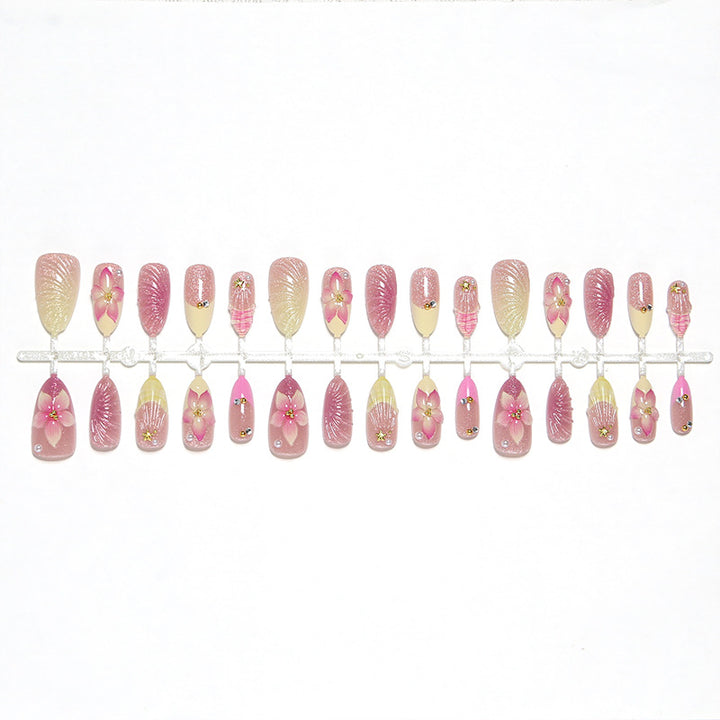 Artificial nail set with floral 3D decorations Bowlift