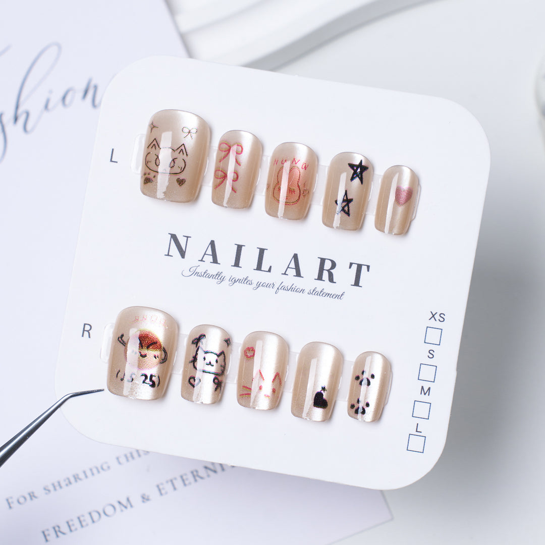 Artistic Animal-Themed Press-On Nail Set Bowlift
