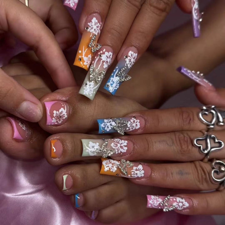 Premium Floral Acrylic Nail Extensions Bowlift
