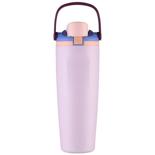 Unisex double-walled vacuum drinking bottle made of stainless steel with one-handed click closure and carrying handle Bowlift