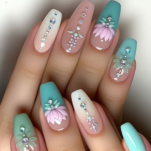 Floral and Gemstone Nail Art Extensions Bowlift
