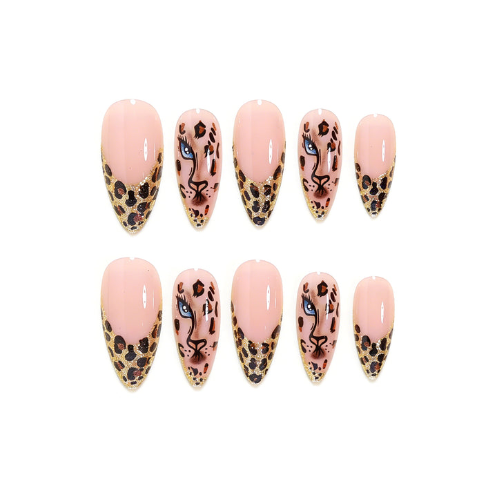 Creative Nail Art Set with Leopard Pattern and Glitter Bowlift