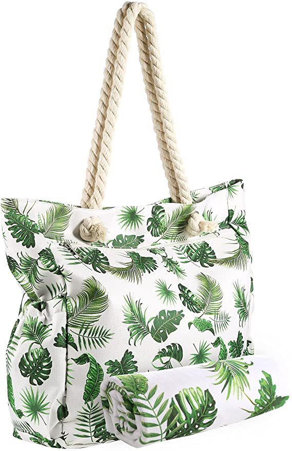 Beach bag with botanical motif and sturdy rope handles Bowlift