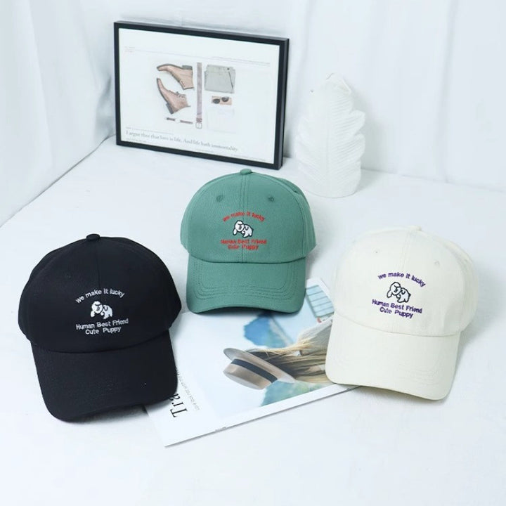 Women's Embroidered Puppy-Themed Baseball Cap Bowlift