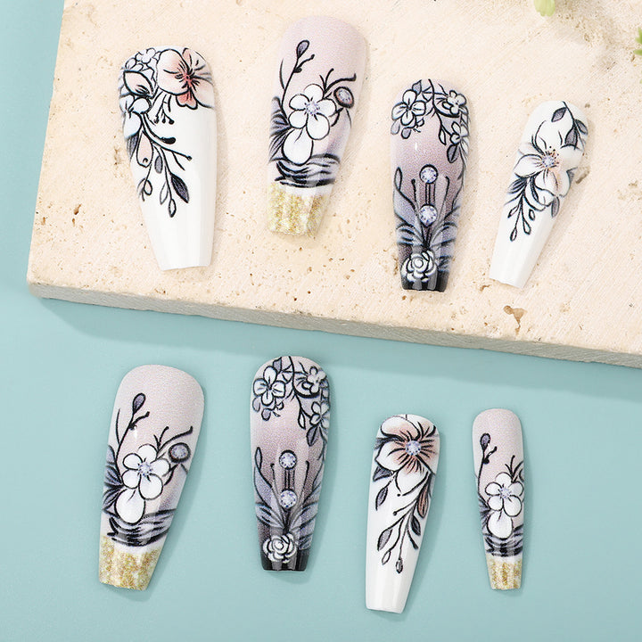Art Nail Set with Artistic Floral Decorations Bowlift