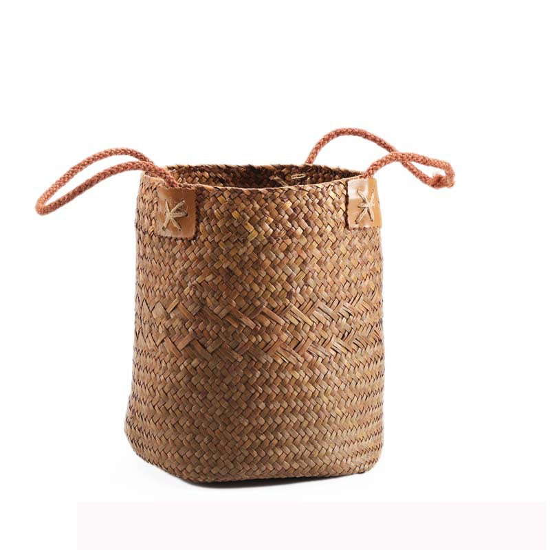 Unisex Handwoven Storage Basket with Leather Handles Bowlift