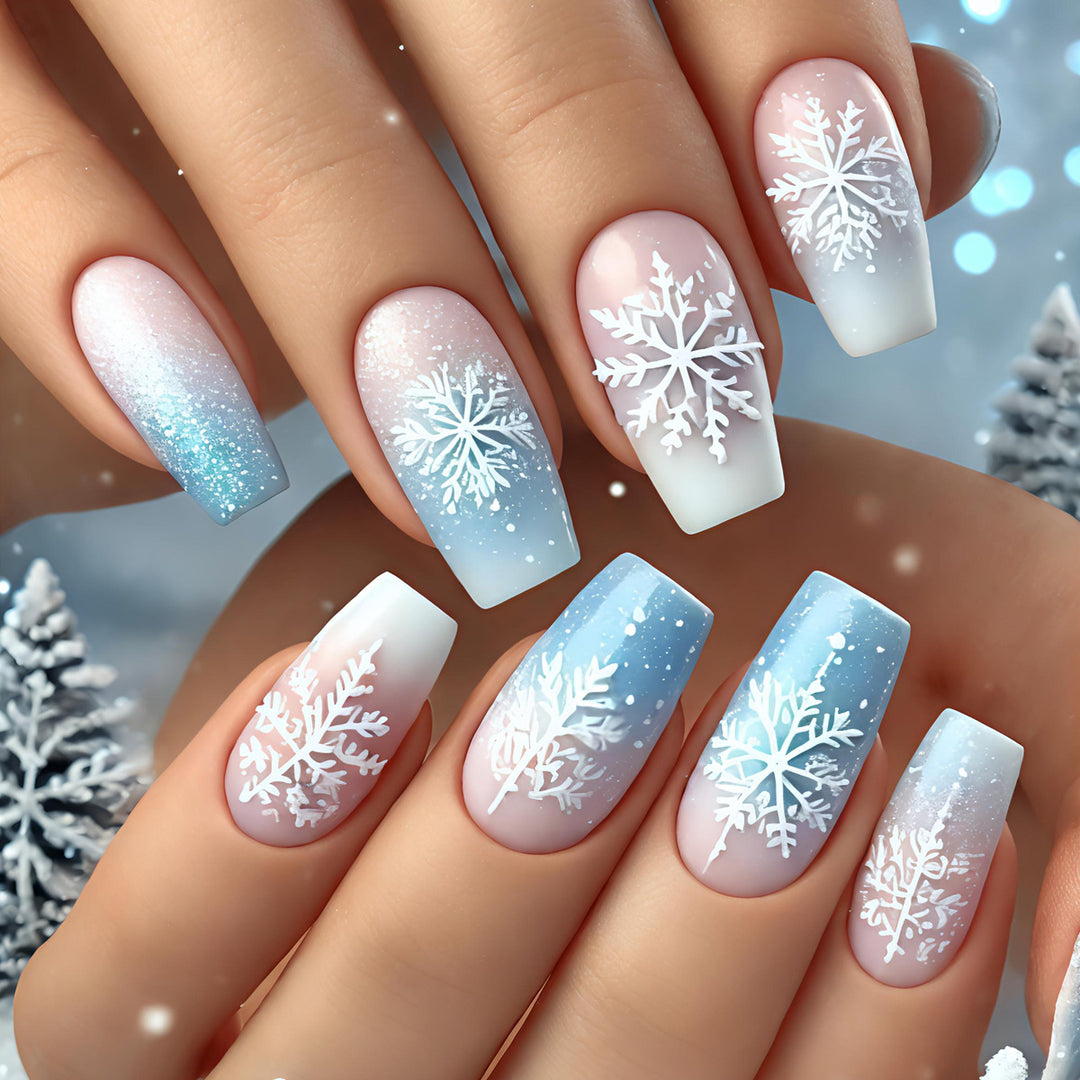 Wintry Artistic Nails with Shimmering Snowflake Design Bowlift