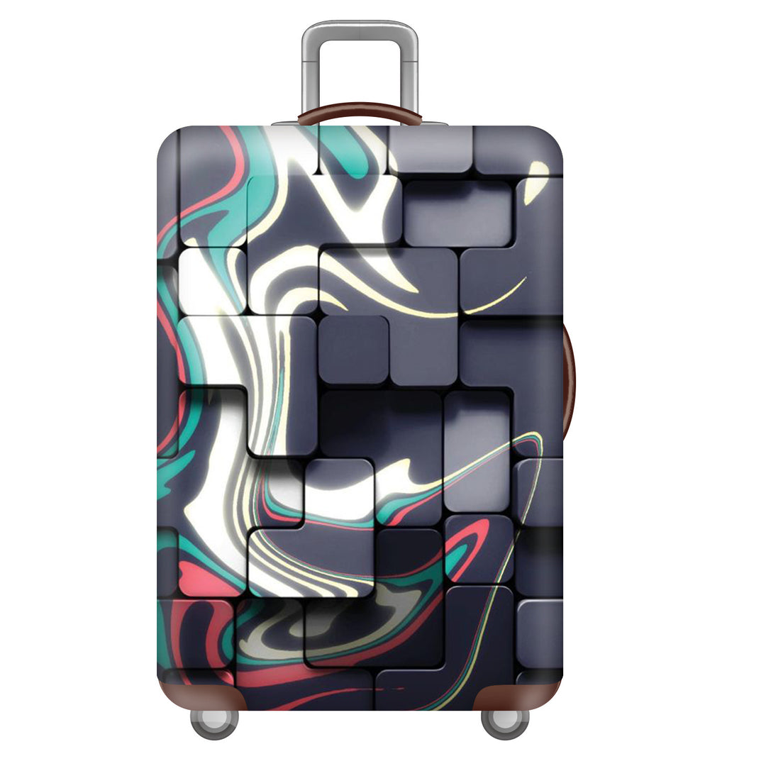 Unisex large hard shell suitcase with sturdy trolley handle and elastic motif protective cover superhero design Bowlift