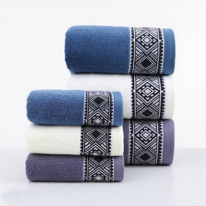 Terry Bath Towel Set With Elegant Geometric Border Bowlift