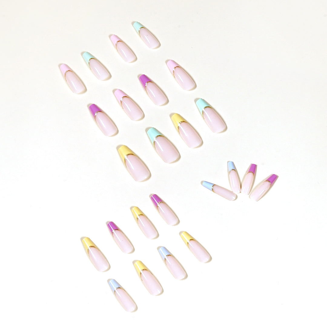 Artful Nail Extensions with Modern Color Design and Glitter Bowlift