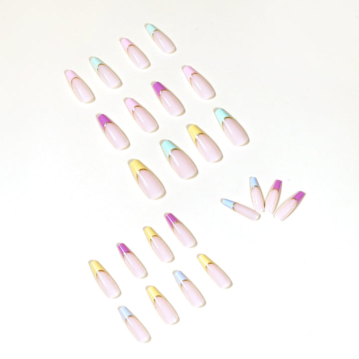 Artful Nail Extensions with Modern Color Design and Glitter Bowlift