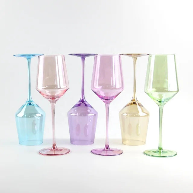 Angular Tulip-Shaped Stemmed Wine Glass Set With Long Tapered Stems