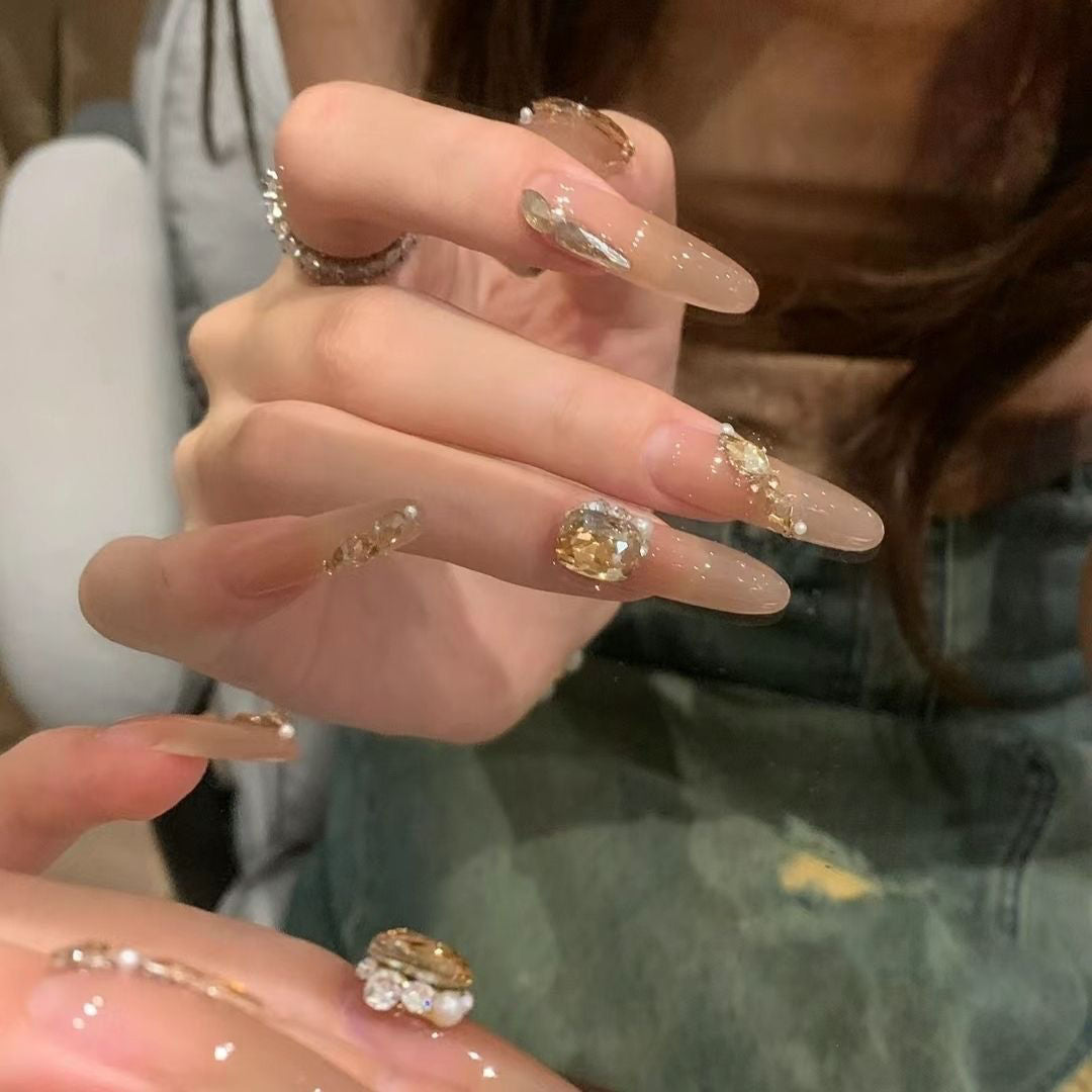 Luxury Rhinestone-Embellished Press-On Nail Art Bowlift