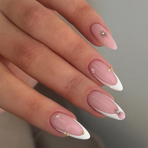 Decorative Press-On Nail Set with Elegant Star and Gem Accents Bowlift