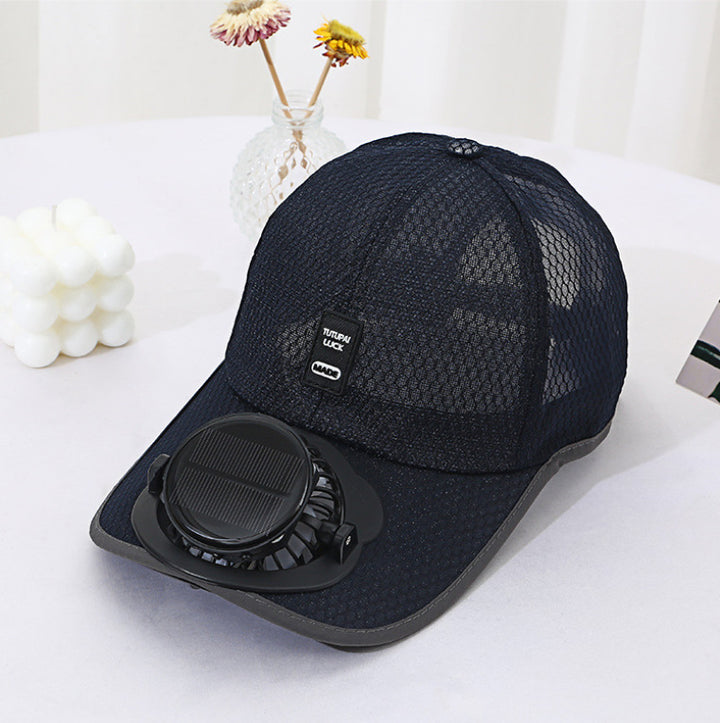 Ventilated baseball cap with integrated solar fan in the visor and breathable mesh Bowlift