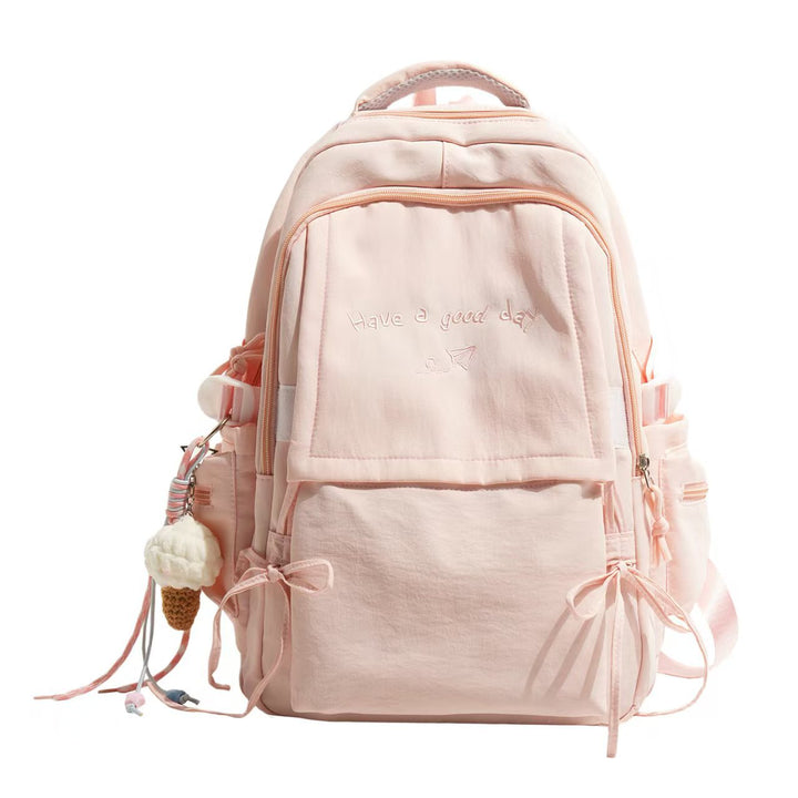 Backpack with Structured Design and Charming Inscription Bowlift