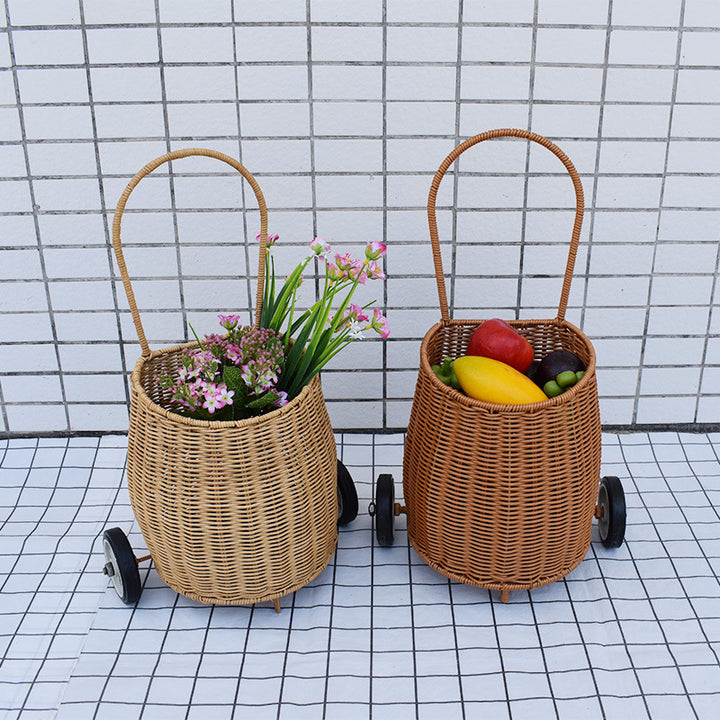 Decorative Woven Rolling Storage Basket Bowlift
