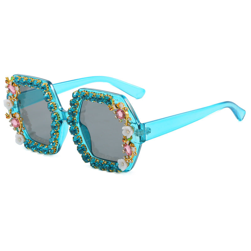 Women's extravagant hexagon sunglasses with crystal embellishment Bowlift