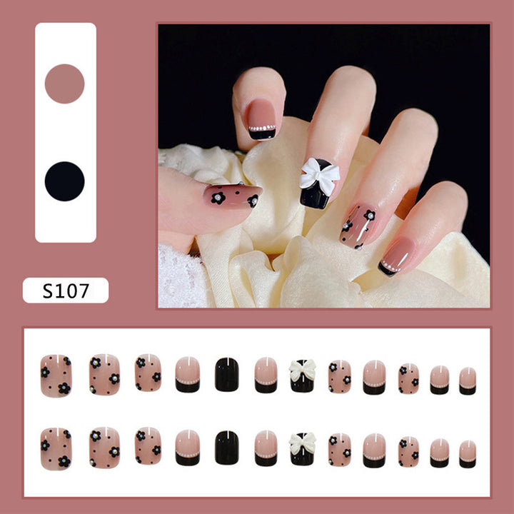 Artificial nail set with elegant bow and flower decoration Bowlift