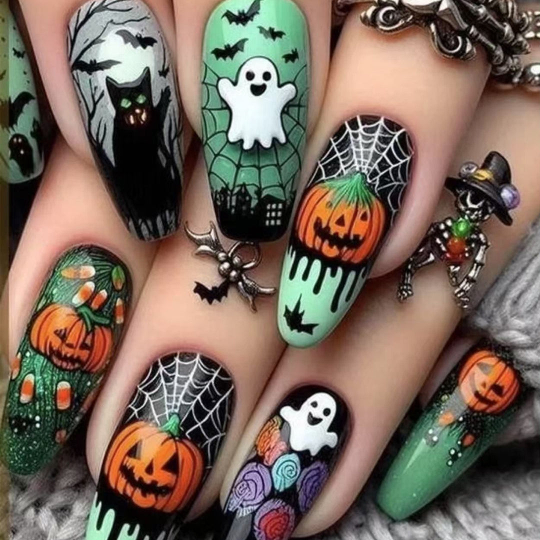 Artificial Nail Set with Colorful Flower Patterns Bowlift