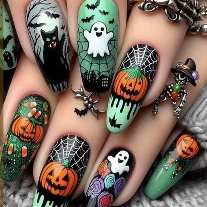 Artificial Nail Set with Colorful Flower Patterns Bowlift