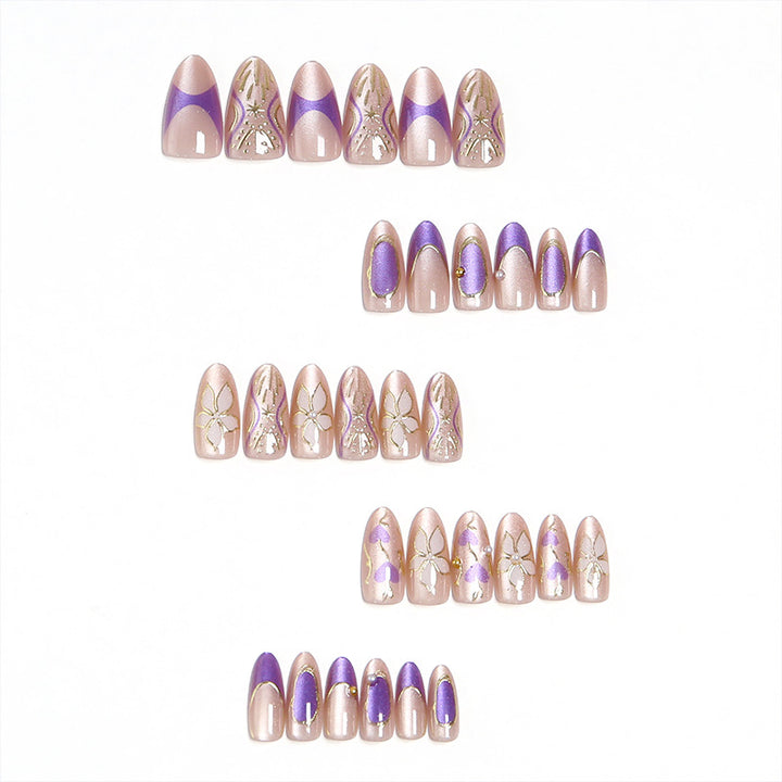 Artificial nail set with elegant flower and glitter details Bowlift