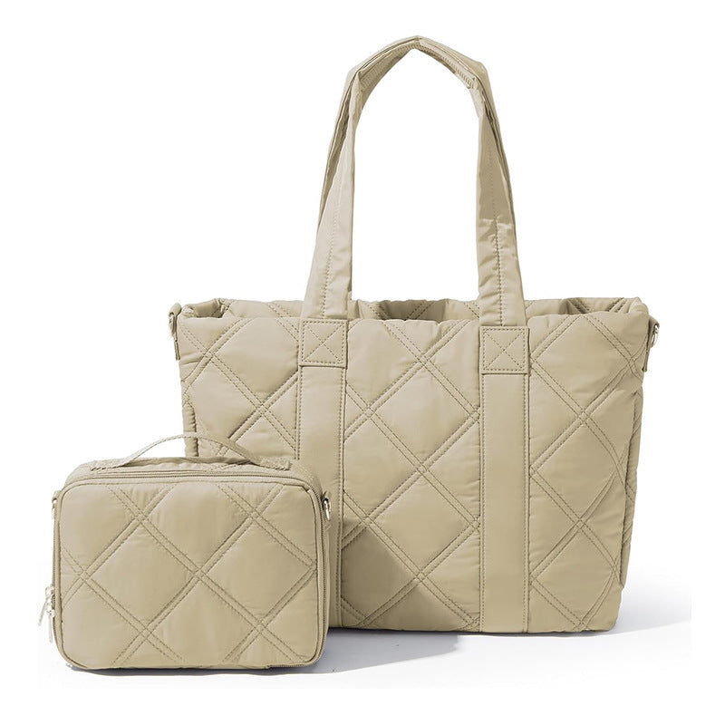 Elegant and Versatile Fabric Handbag with Detachable Cosmetic Bag Bowlift