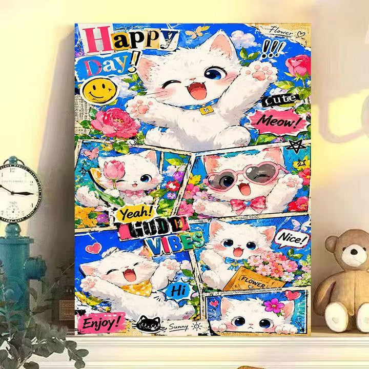 Playful Cat-Themed Wall Art Print Bowlift