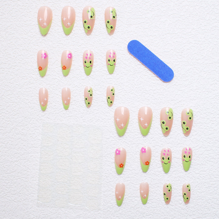Artificial nail set with creative frog designs and playful accents Bowlift