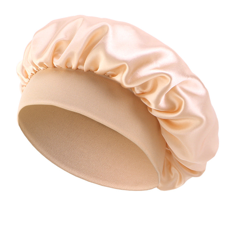 Satin sleep bonnet with wide protective elastic band Bowlift