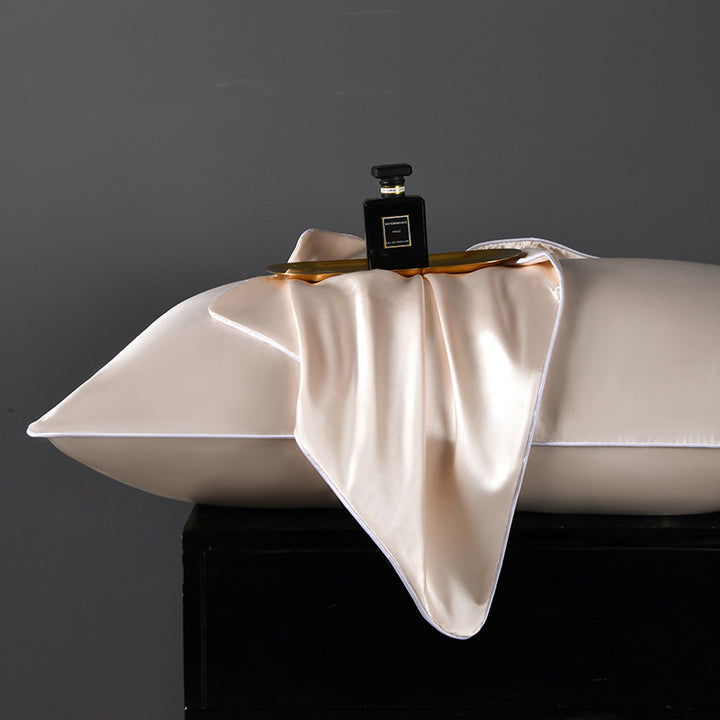 Mulberry Silk-Feel Satin Pillowcase Set with Piping and Hidden Zipper Bowlift