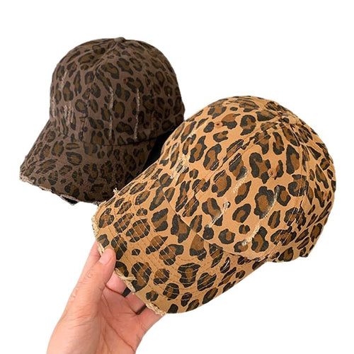 Women's Distressed Leopard Print Baseball Cap Bowlift