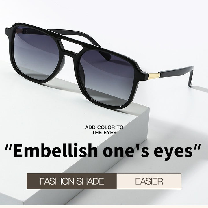 Square Aviator Sunglasses with Cutout Double Bridge and Polarized Gradient Lenses Bowlift