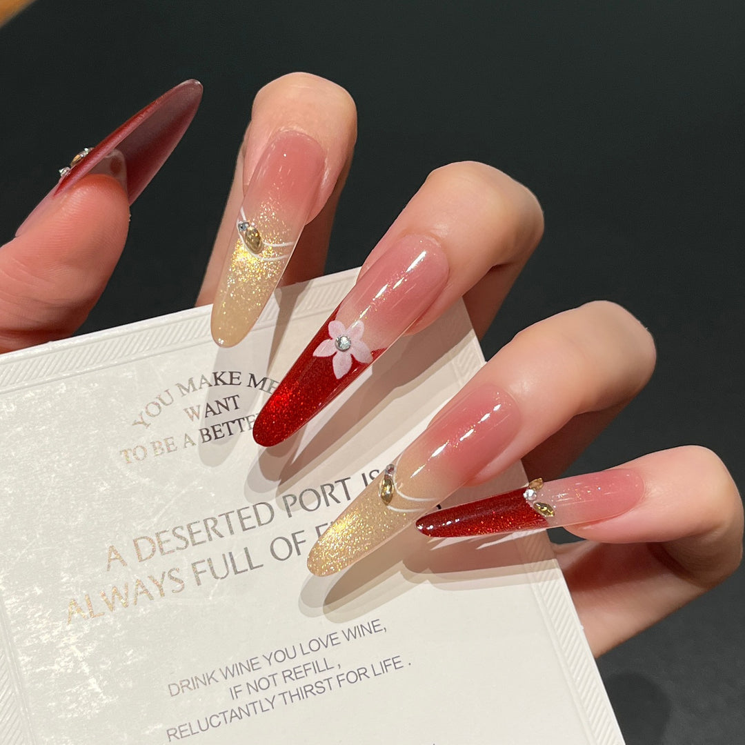Decorative Long-Stiletto Press-On Nail Art Bowlift