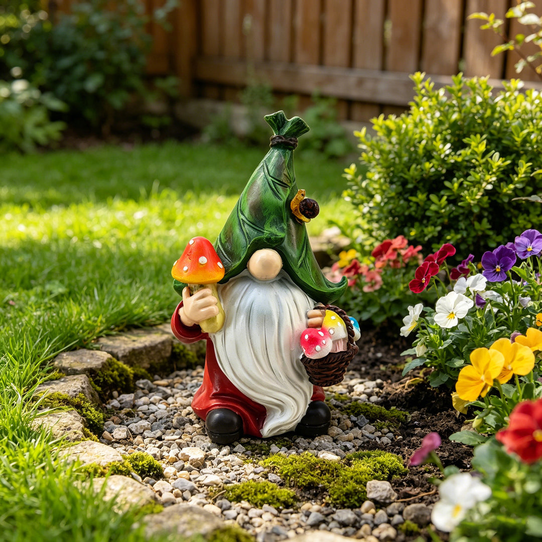 Outdoor Solar LED Mushroom Gnome Garden Statue Light Bowlift