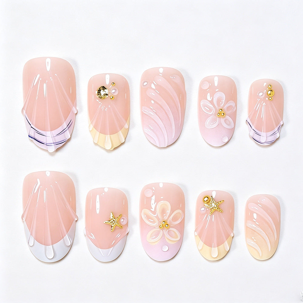 Artistic Floral Gel Nail Extensions Bowlift