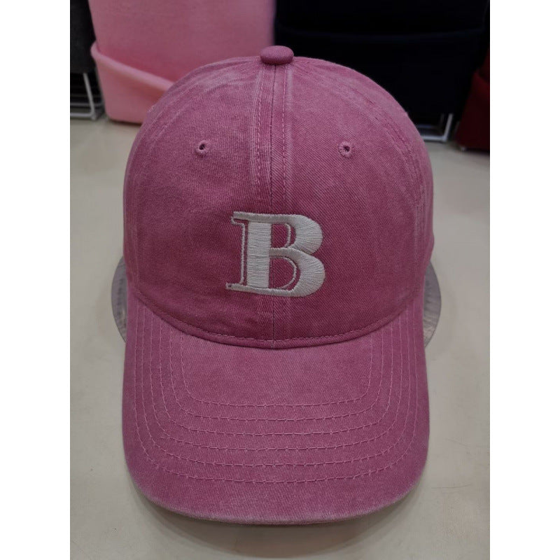 Women's Distressed Cotton Baseball Cap with Letter Embroidery Bowlift