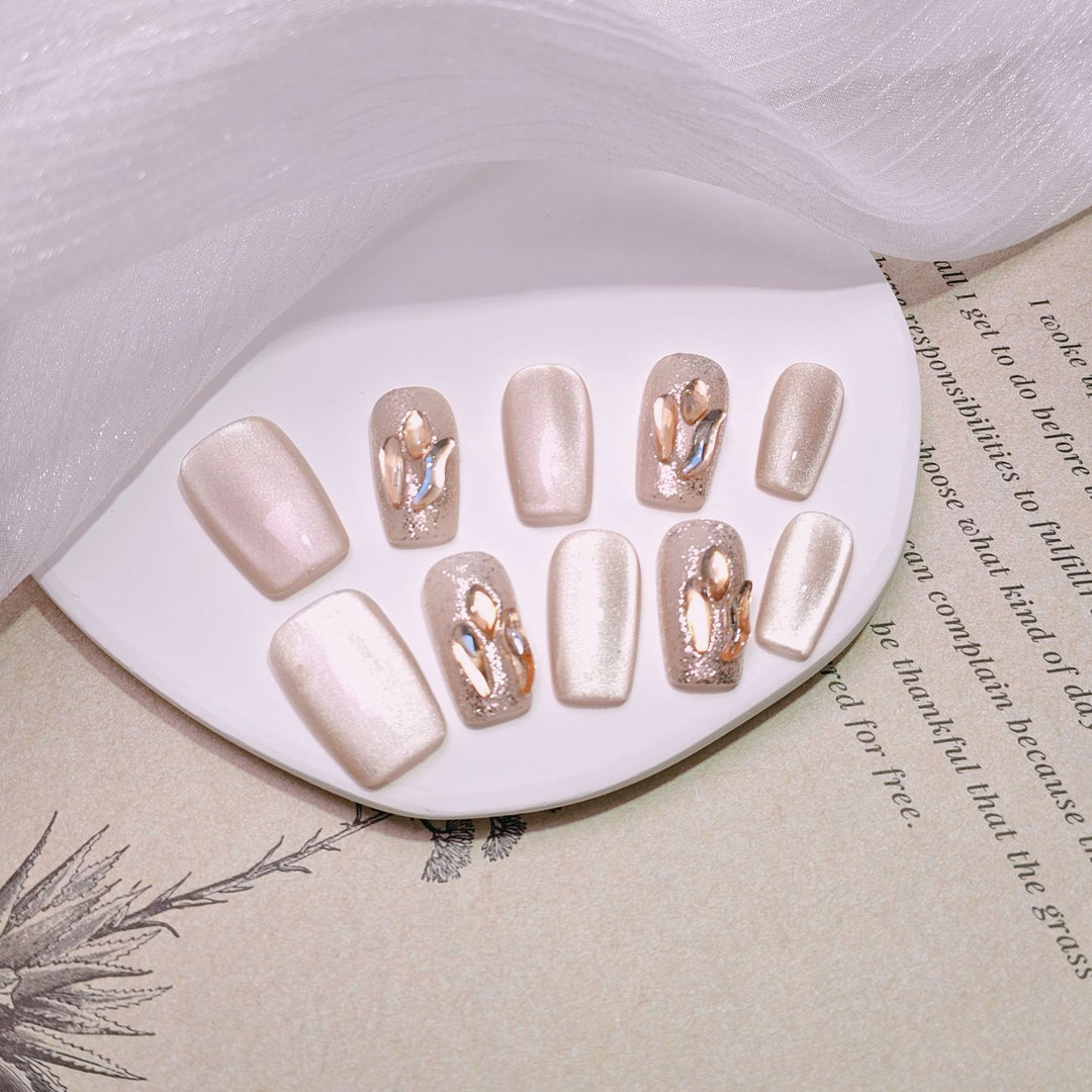 Elegant French Tip Press-On Nails Bowlift