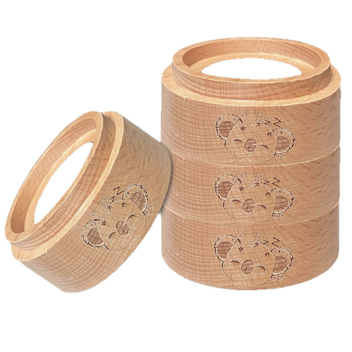 Round Beechwood Non-Slip Elevated Pet Feeding Bowl with Engraved Koala Design Bowlift