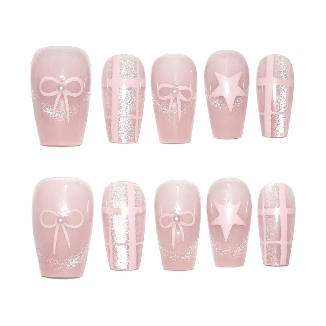 Artistic acrylic nails with elegant bow and star designs Bowlift